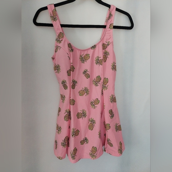 Esther WilliamsPink Pineapple Print Skirted Swimsuit. - Picture 1 of 5